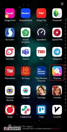 انتخاب اپلیکیشن Themes از منوی اپلیکیشن‌های شیائومی