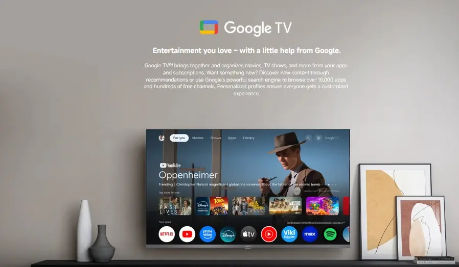 نمای جلو تلویزیون شیائومی TV A Pro در حال اجرای گوگل تی‌وی