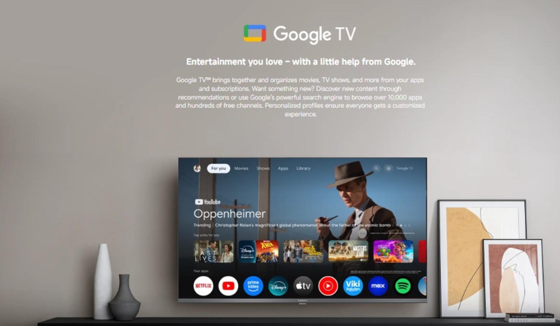 نمای جلو تلویزیون شیائومی TV A Pro در حال اجرای گوگل تی‌وی