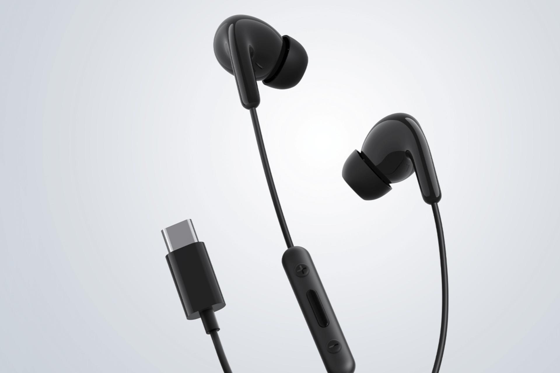 هدفون باسیم شیائومی Xiaomi Type-C Earphones مشکی از نمای کناری