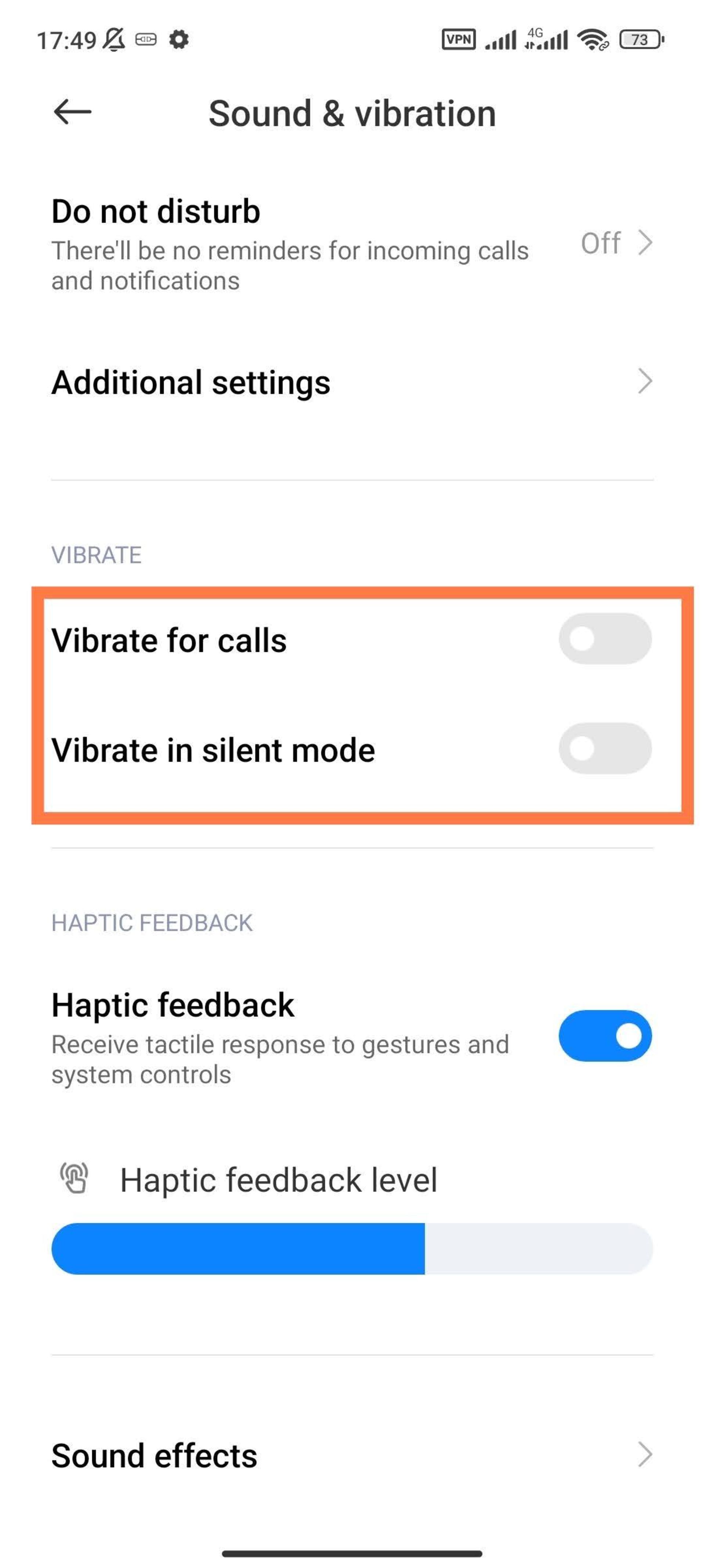 Xiaomi phone settings for vibration