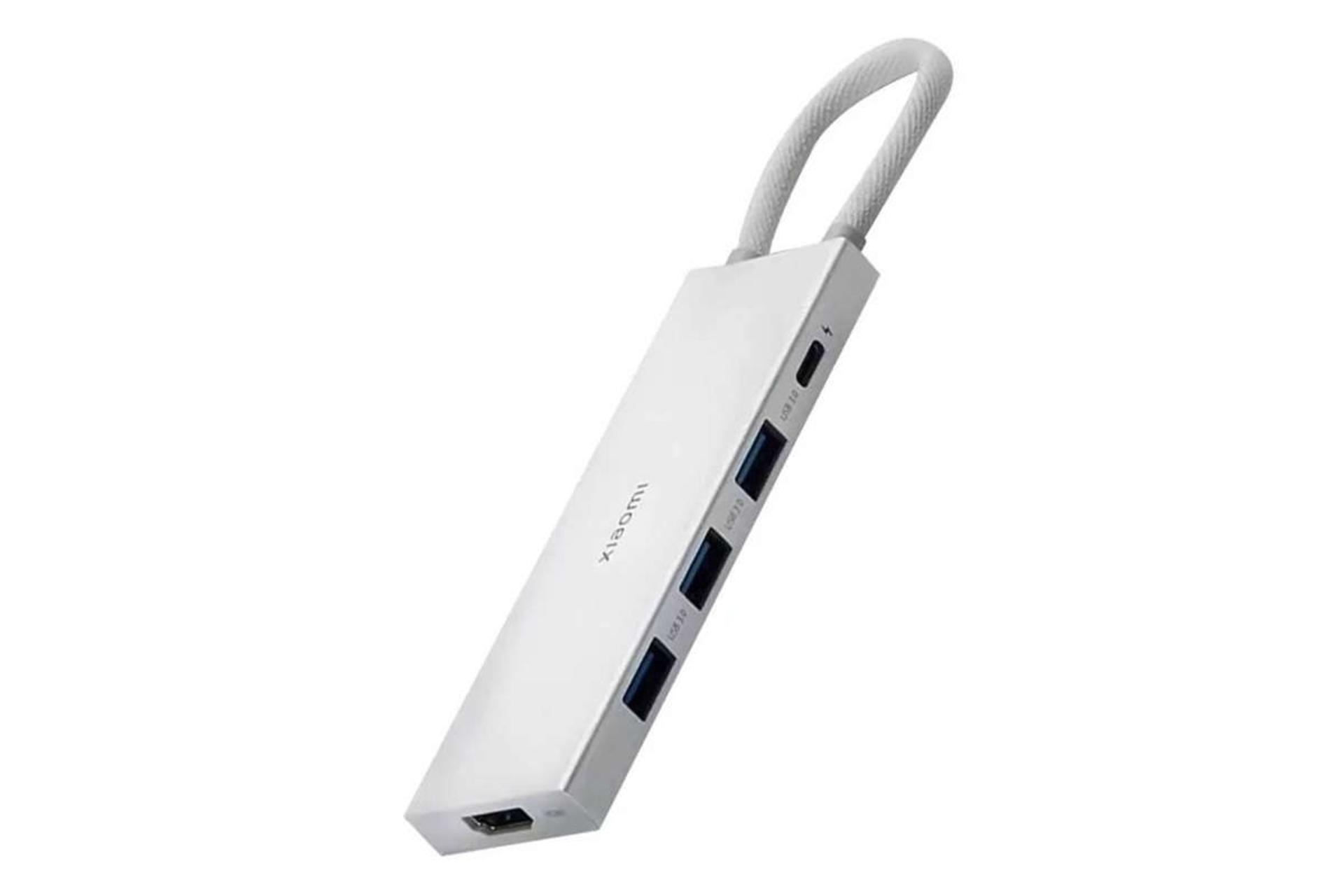 نمای جلوی هاب USB-C شیائومی 5 پورت مدل XDMS05YM رنگ نقره ای