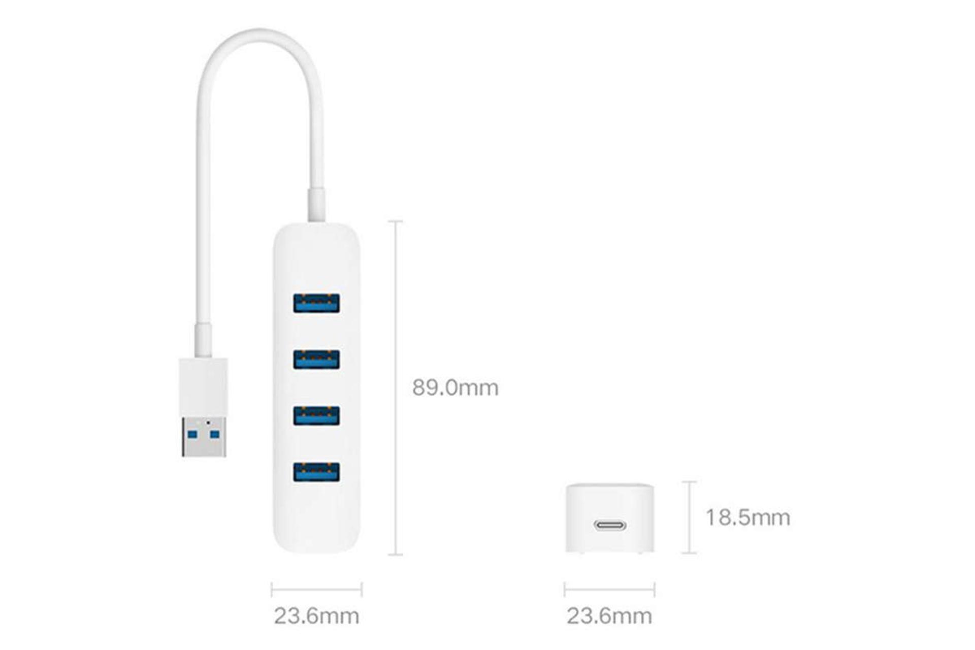 ابعاد هاب USB-A شیائومی 4 پورت مدل XMFXQ01QM