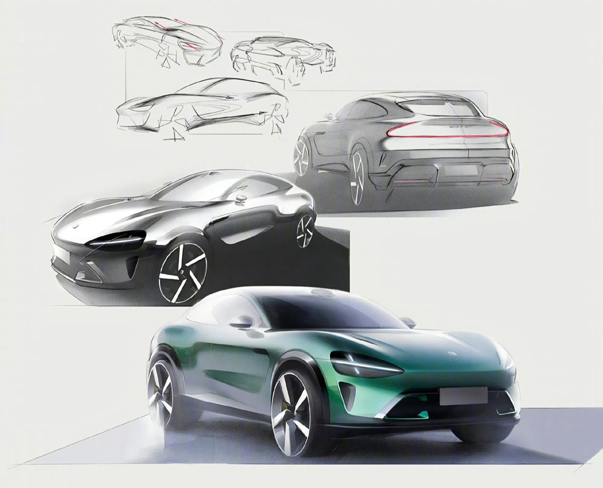 اسکچ‌های طراحی شیائومی YU7 نمای جلو و عقب