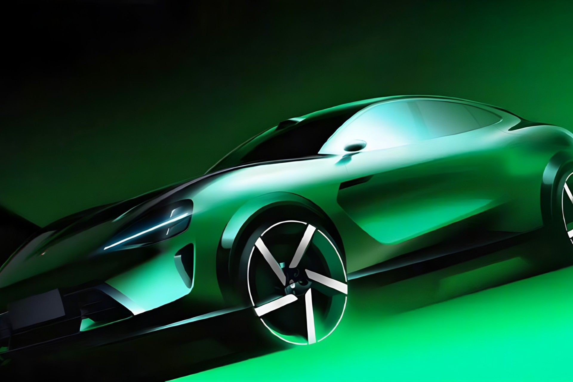 اسکچ طراحی نمای سه‌چهارم جلو شیائومی YU7 