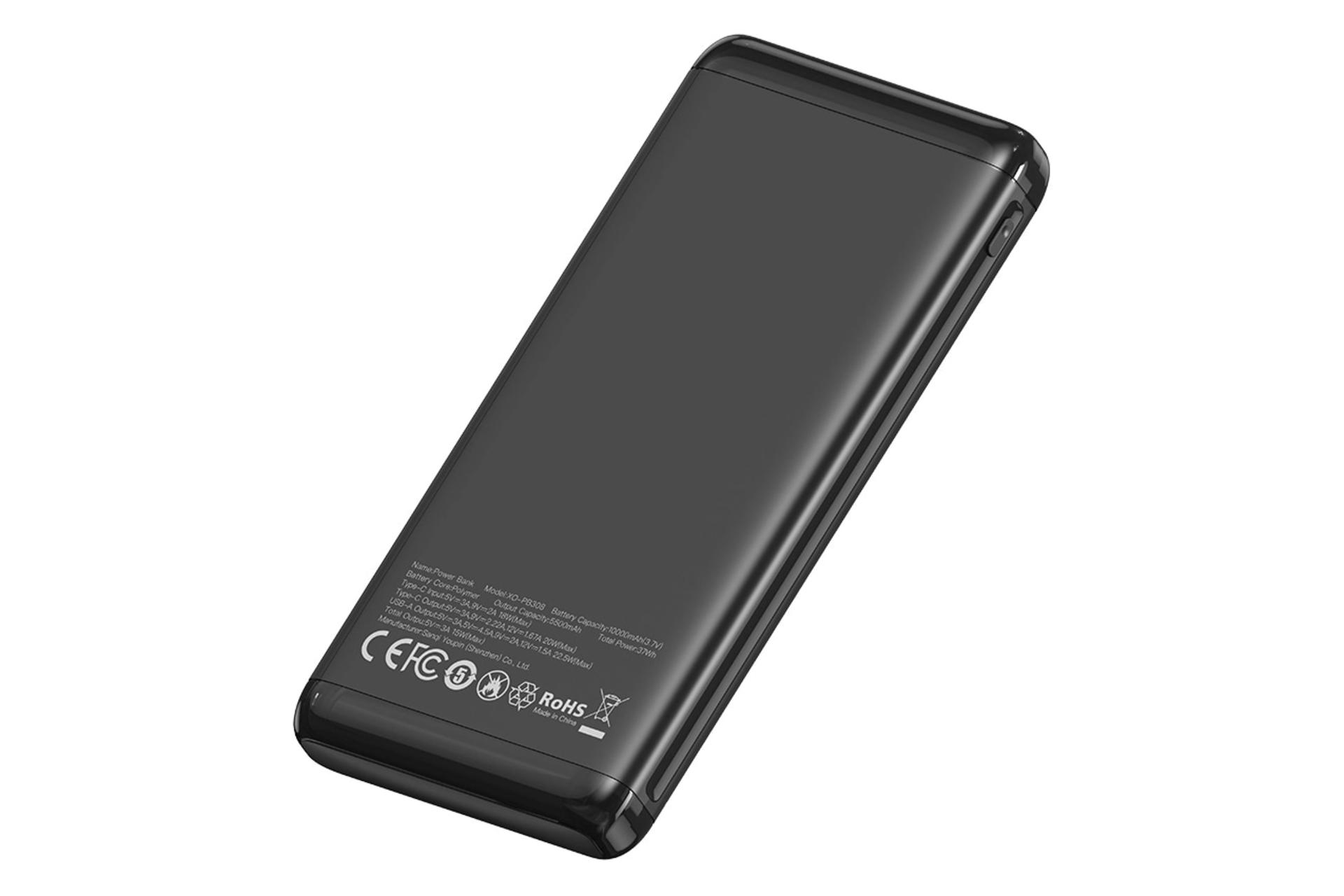 پاور بانک ایکس او XO PB308 10000mAh مشکی از نمای کناری