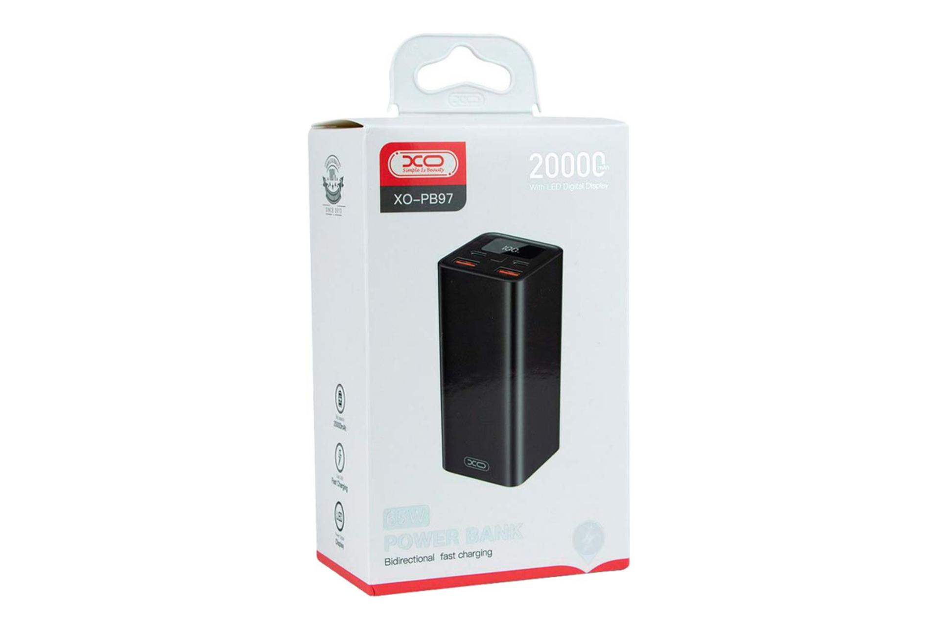 جعبه پاور بانک ایکس او PB97 با ظرفیت 20000 میلی‌آمپر ساعت