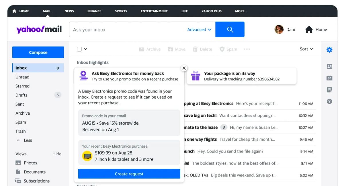هوش مصنوعی در یاهو میل / Yahoo Mail