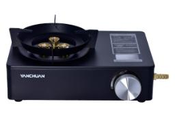 نمای جلوی اجاق سفری یانچوان YC-8502B با نمایش درجه تنظیم گرما و لوگو رنگ مشکی