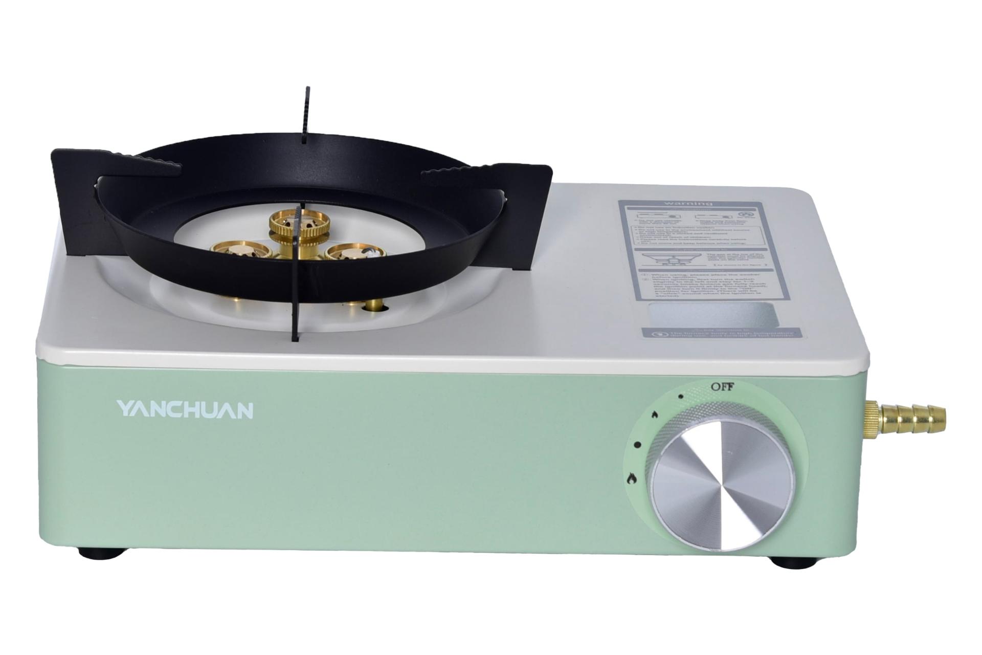 نمای جلوی اجاق سفری یانچوان YC-8502B با نمایش درجه تنظیم گرما و لوگو رنگ سبز