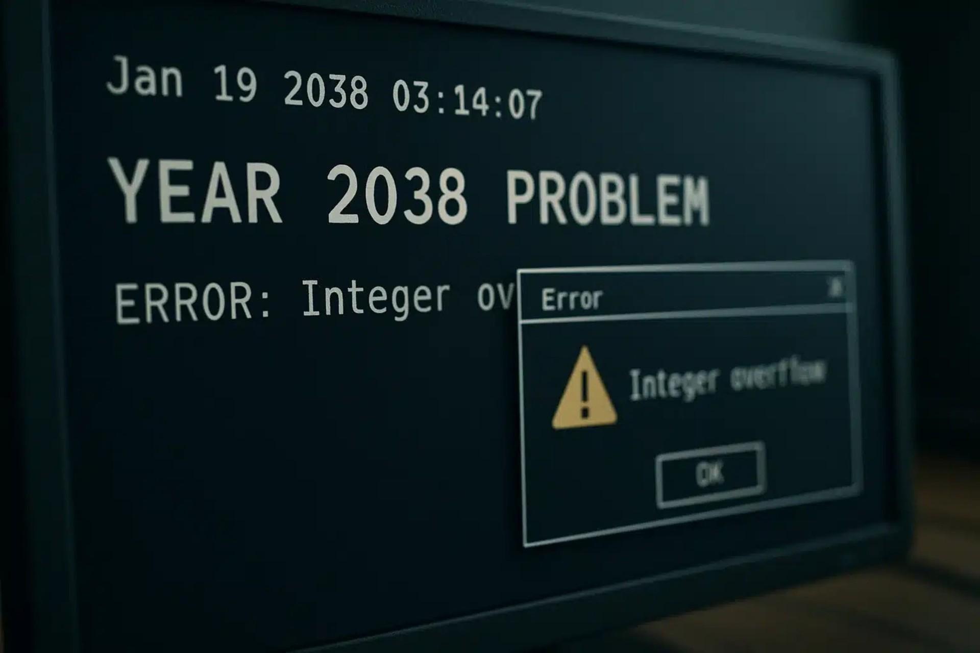 نشانگر مشکل سال ۲۰۳۸ در نمایشگر یک کامپیوتر قدیمی