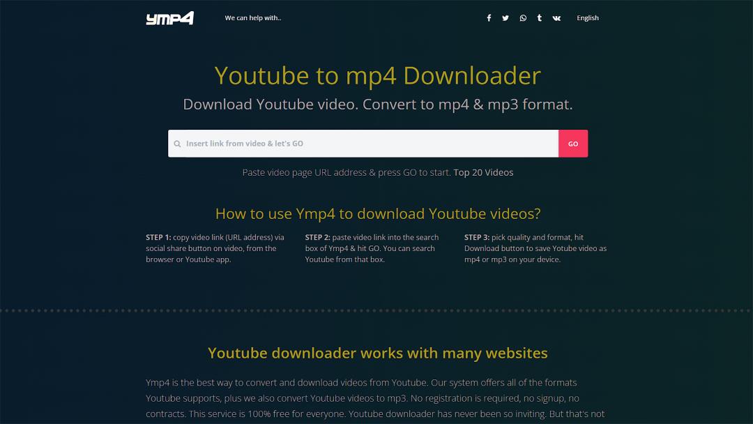 سایت ymp4 با پس زمینه تیره و باکس قراردهی لینک و دکمه دانلود