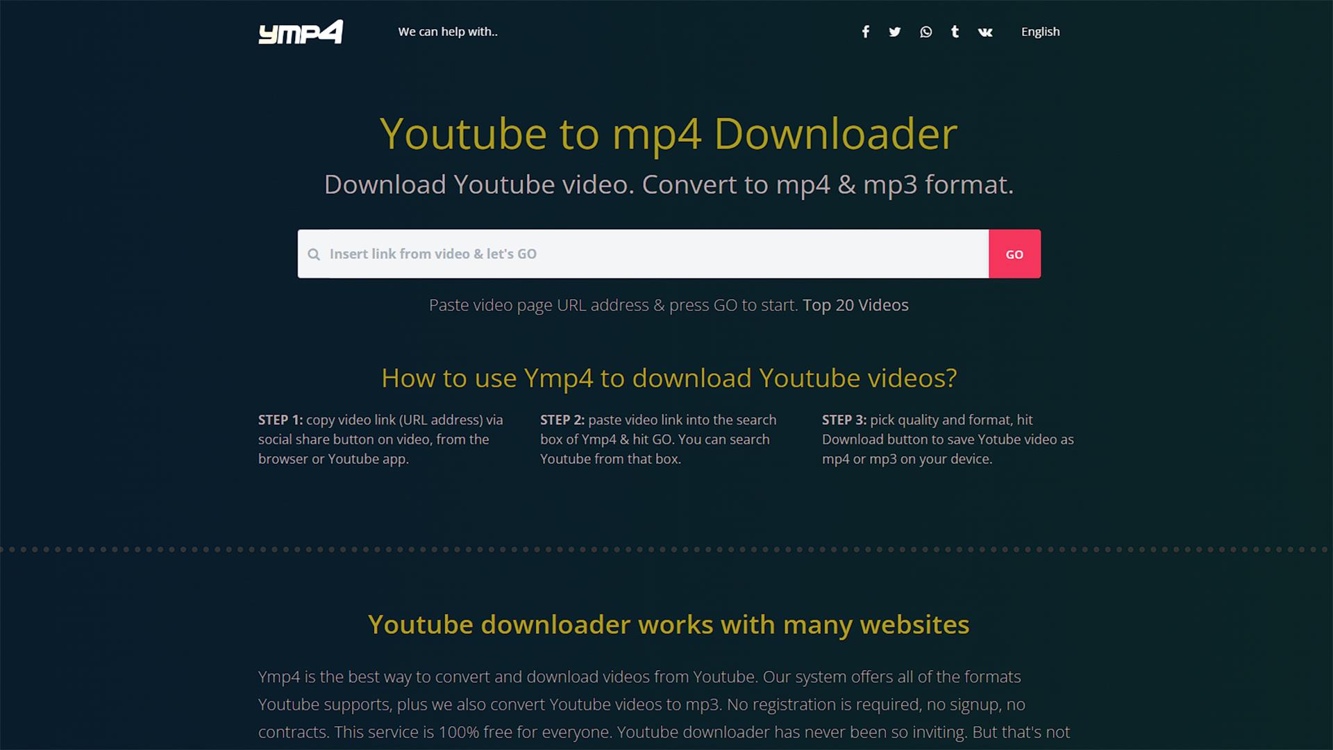 سایت ymp4 با پس زمینه تیره و باکس قراردهی لینک و دکمه دانلود