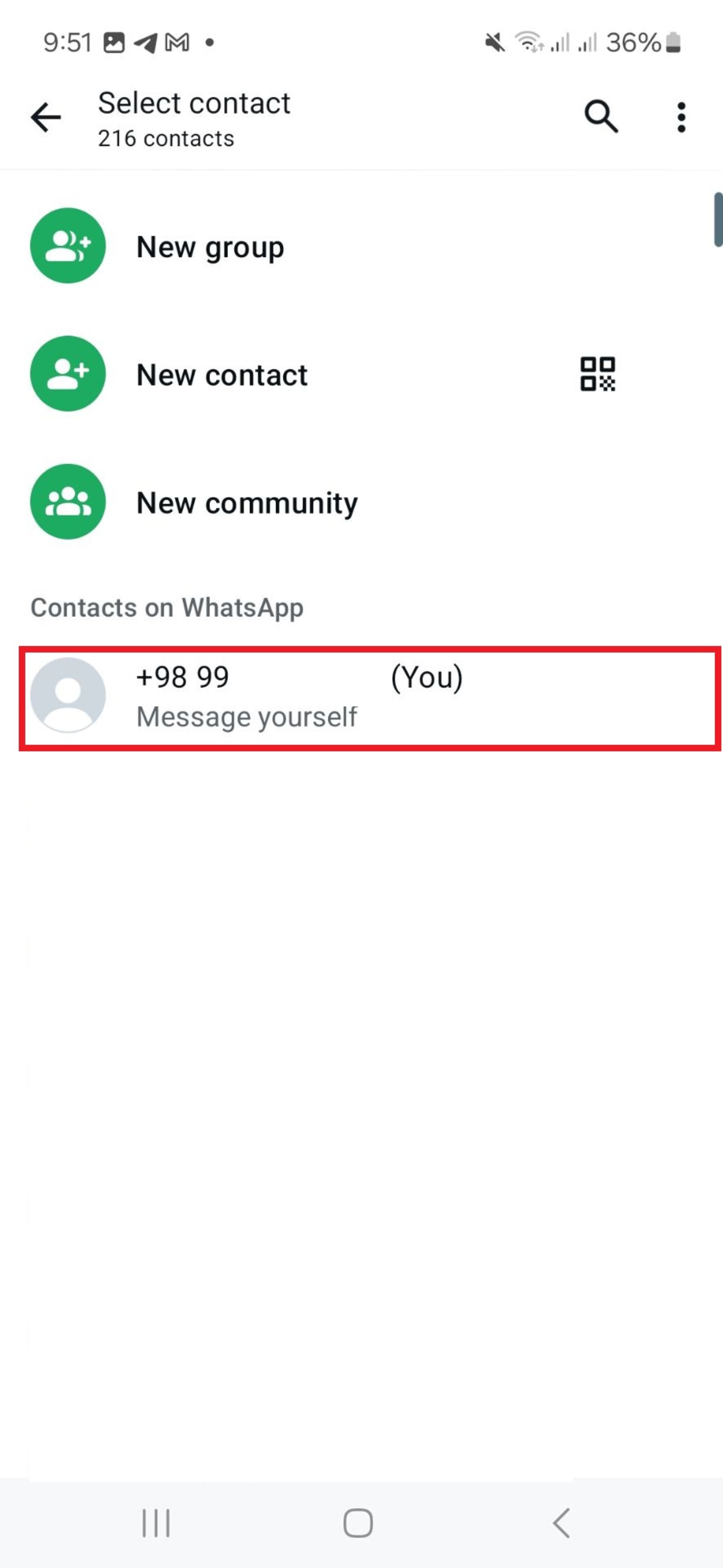 ارسال پیام به خود در واتساپ