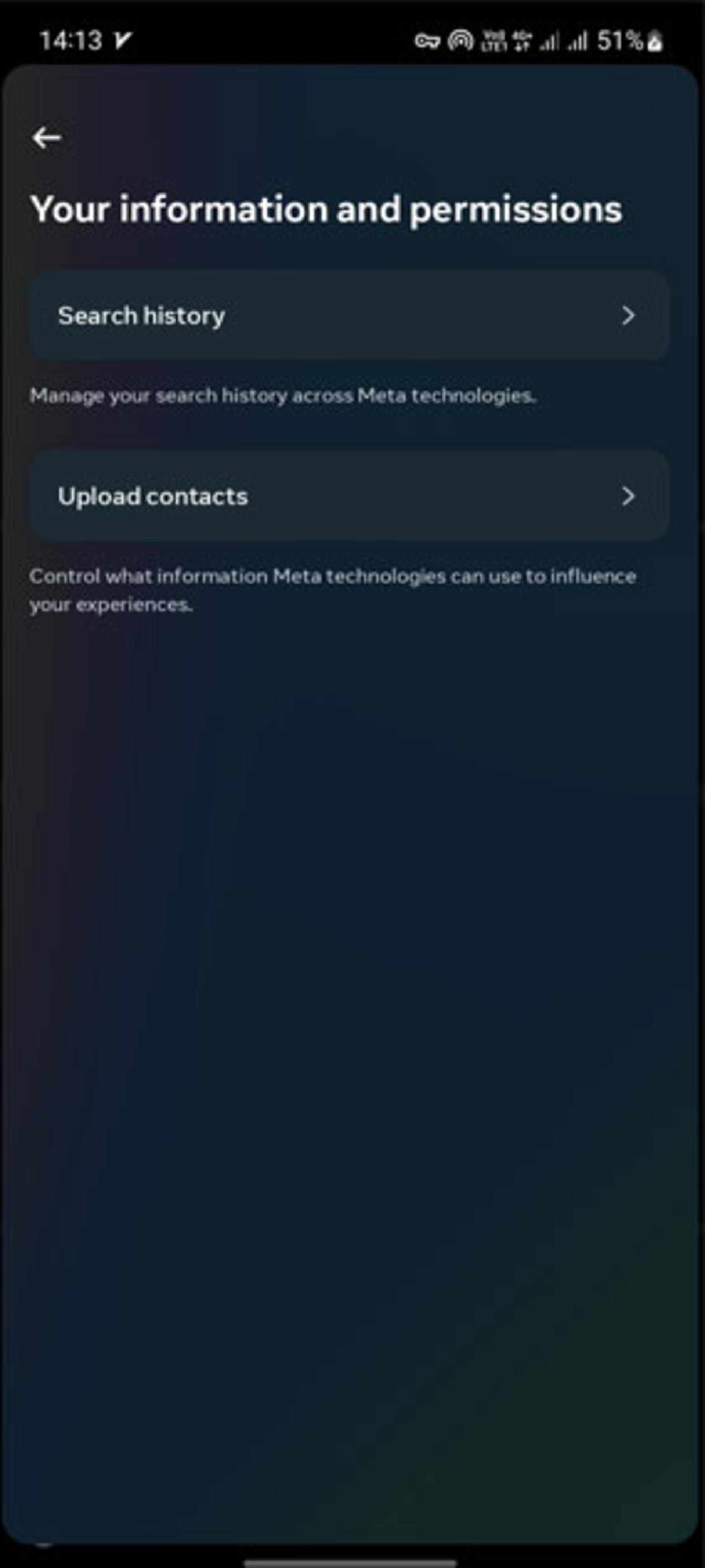 گزینه‌ی Your information and permissions
