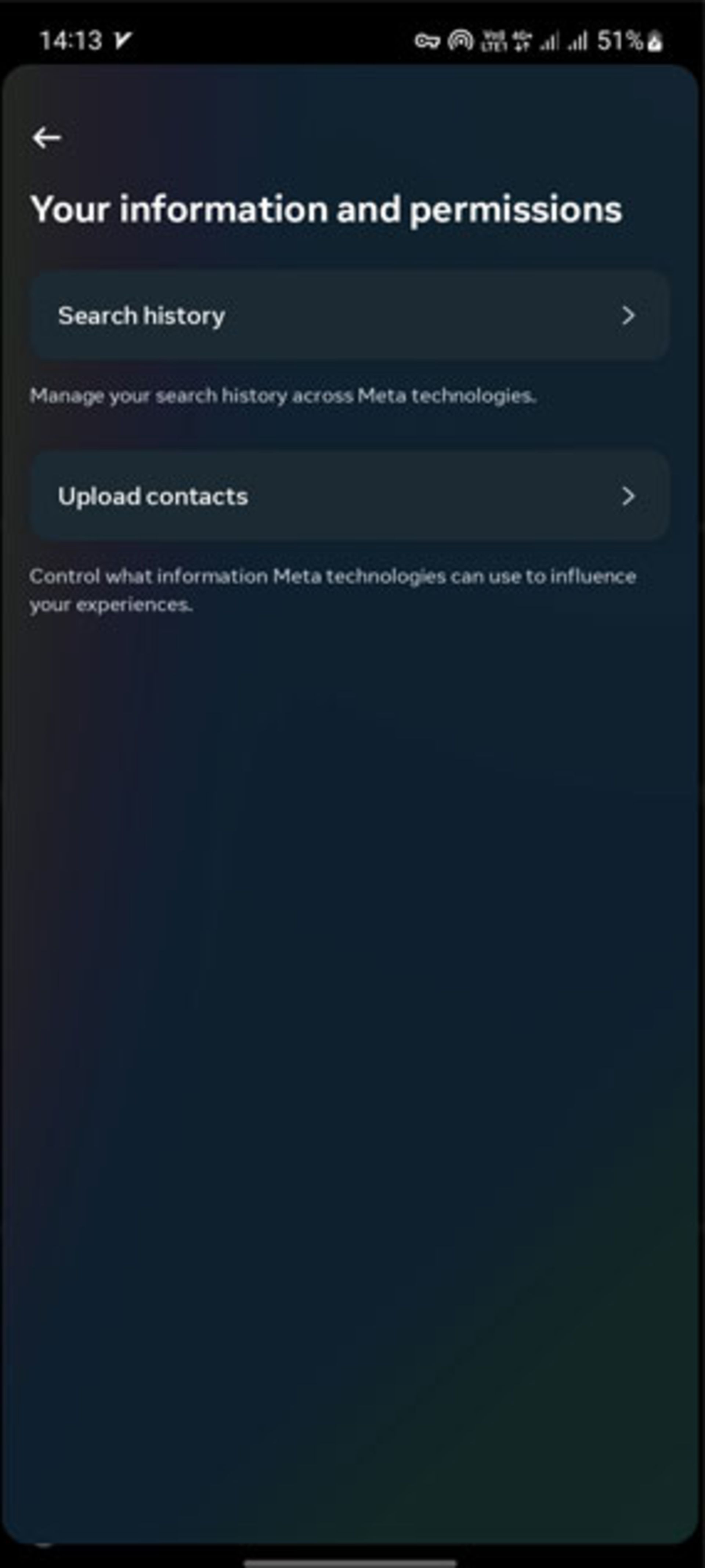 گزینه‌ی Your information and permissions