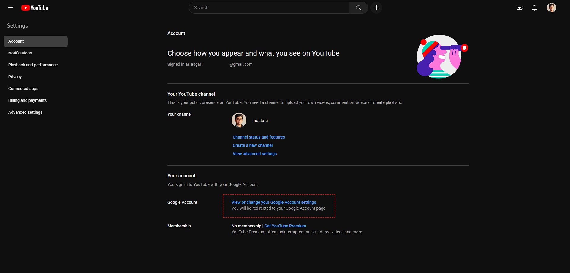 صفحه تنظیمات امنیتی یوتیوب که گزینه های مختلفی در آن دیده می شود