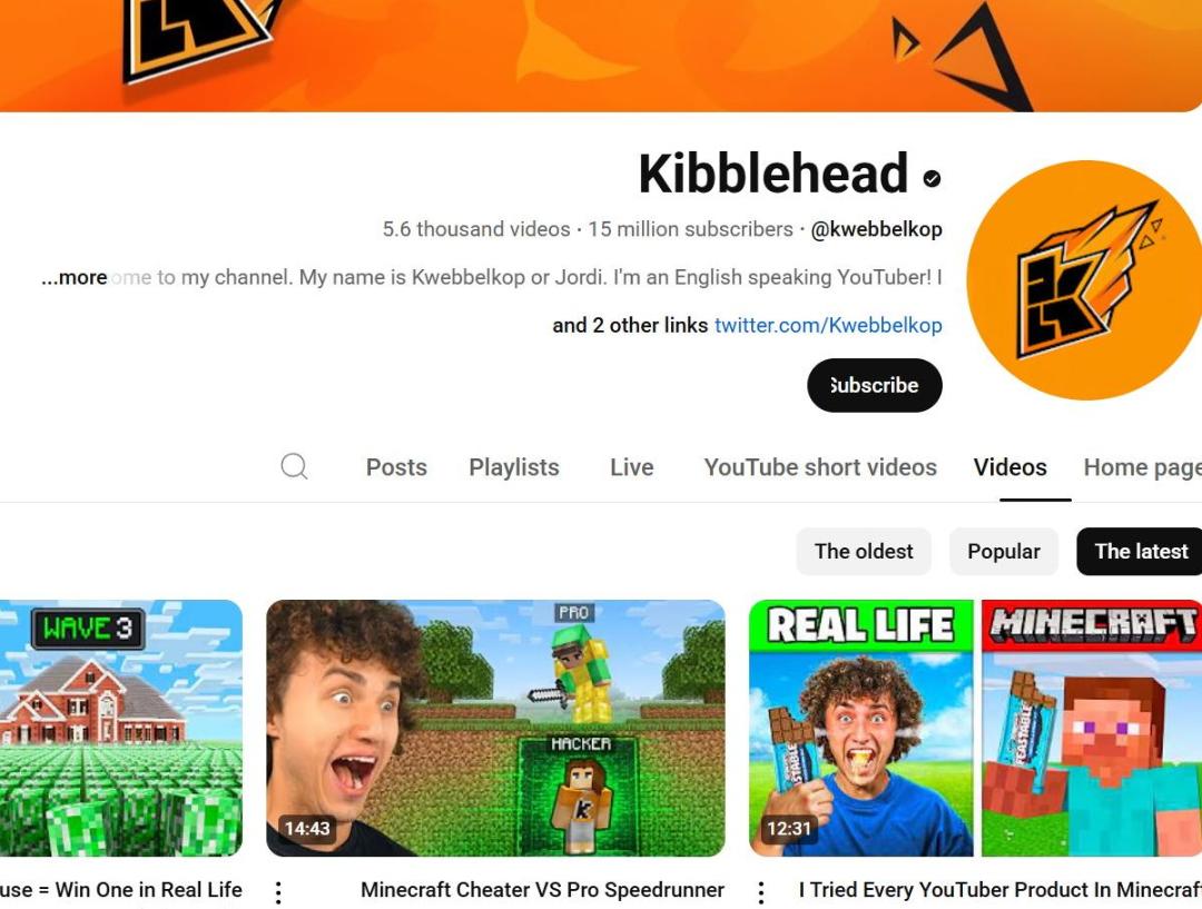 اسکرین‌شات صفحه یوتیوب جوردی وندن بوش یوتیوبر مشهور به  kwebbelkop