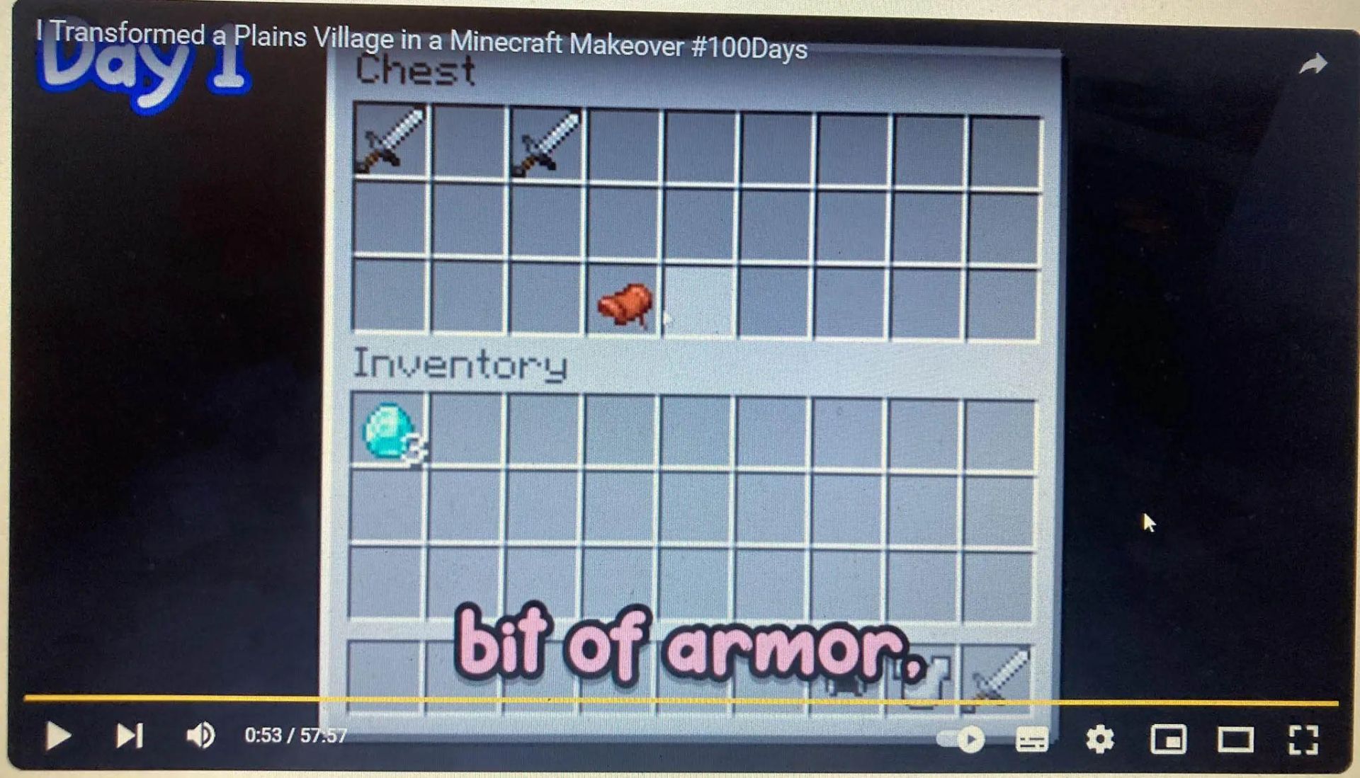 اسکرین‌شات نشان دهنده‌ی تبلیغ ۵۷ دقیقه‌ای غیرقابل رد شدن در یوتیوب از ویدیو ماینکرفت