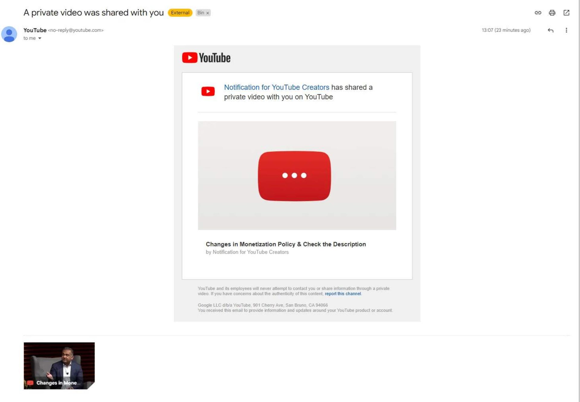 ایمیل فیشینگ یوتیوب حاوی ویدئویی از مدیرعامل این پلتفرم