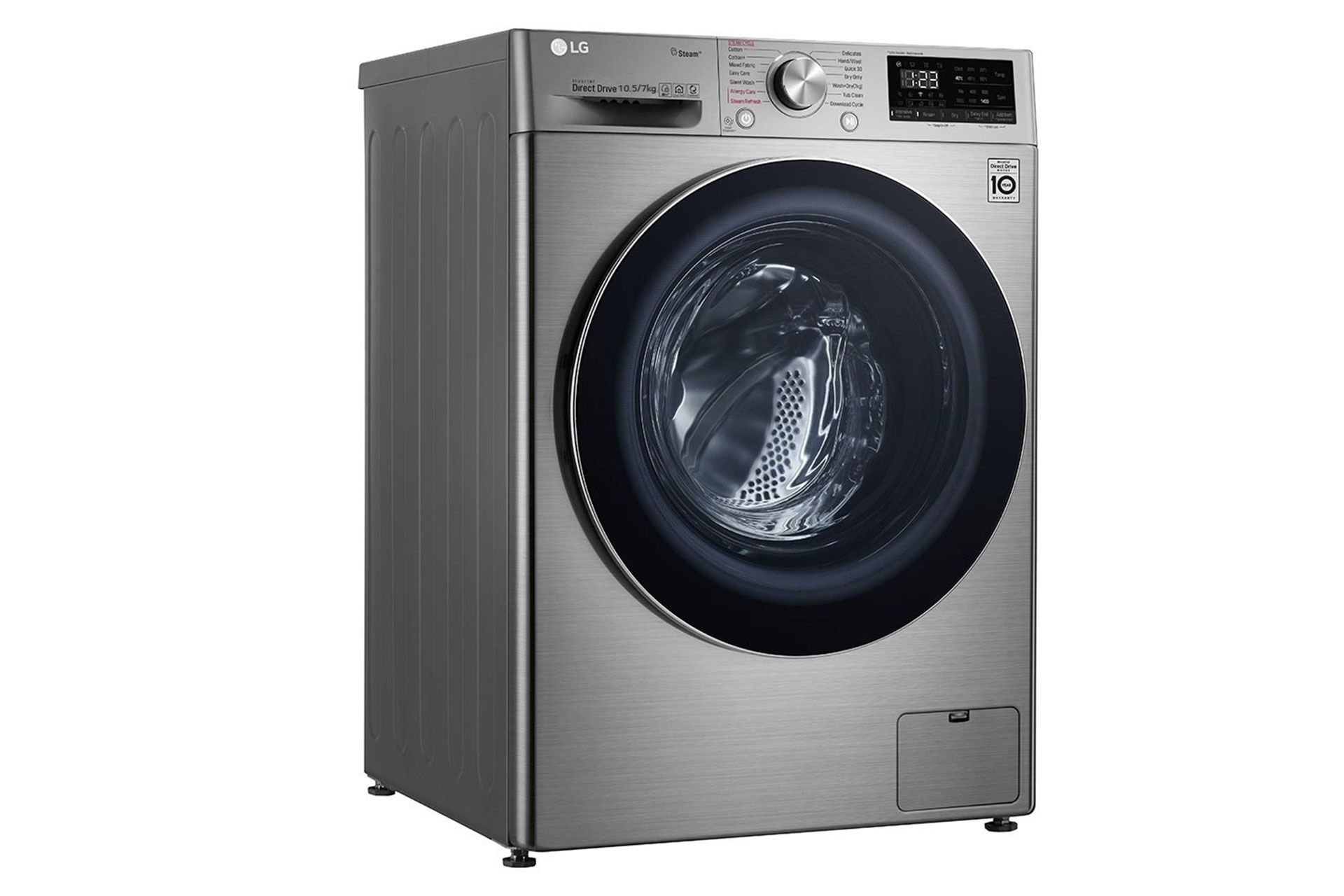 نمای کناری ماشین لباسشویی V500 نقره ای از سمت چپ