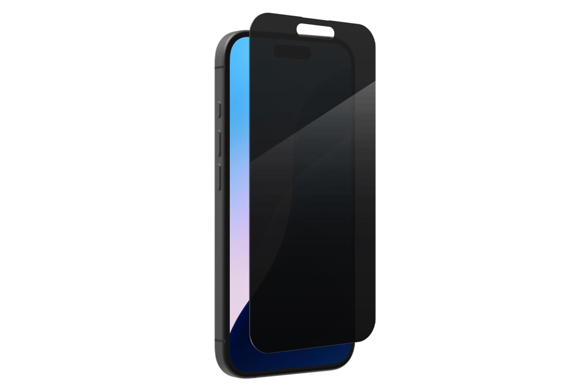 نمای کنارر محافظ صفحه نمایش گوشی زگ مدل Glass Elite Privacy Anti-Glare مناسب اپل iPhone 16