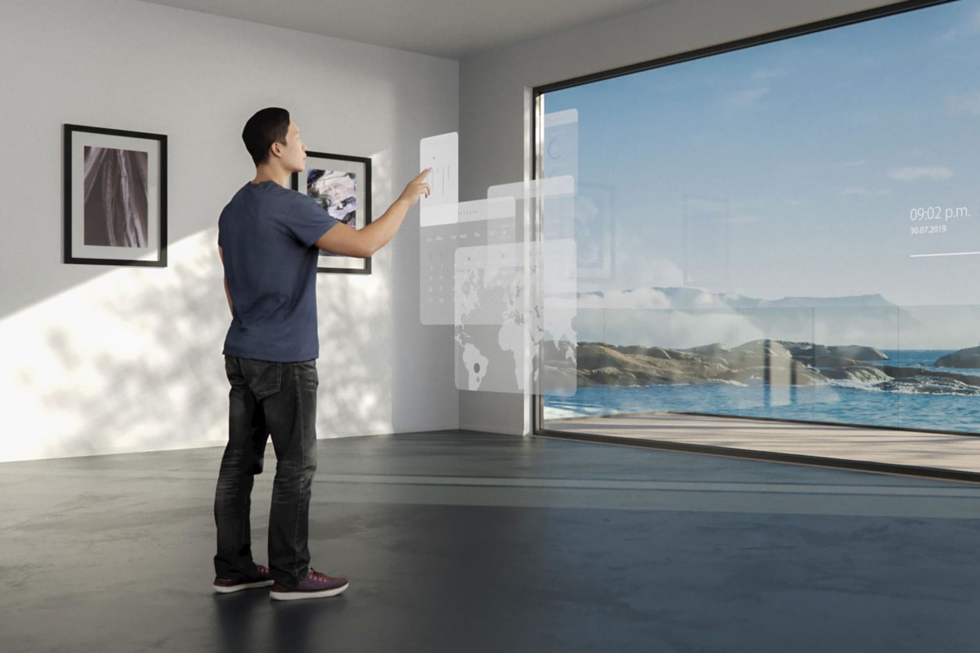 نمایش اطلاعات خانه با دوربین شفاف زایس کنار یک مرد با تیشرت آبی