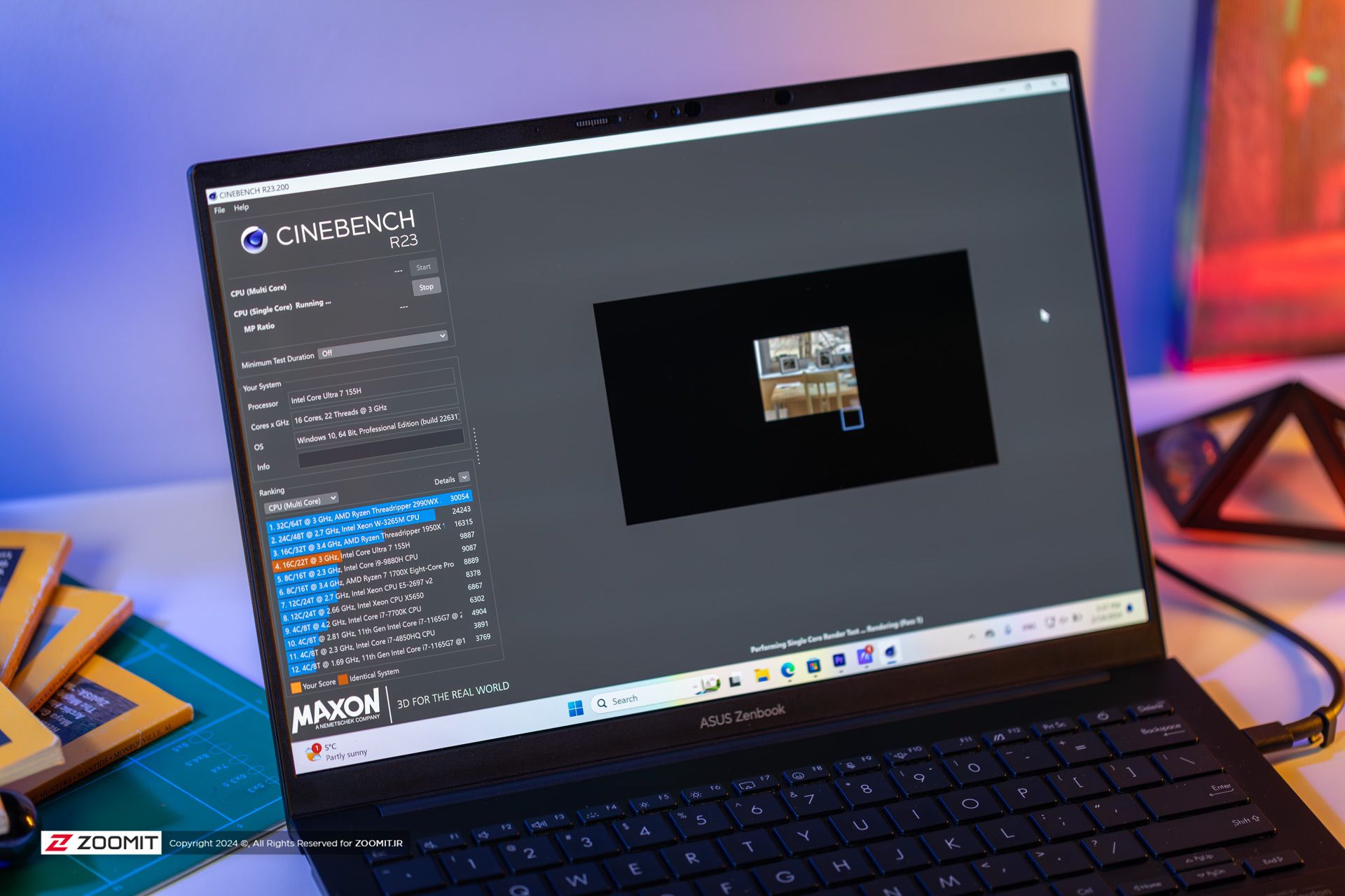 اجرای تست CineBench روی لپ تاپ Zenbook 14 ایسوس