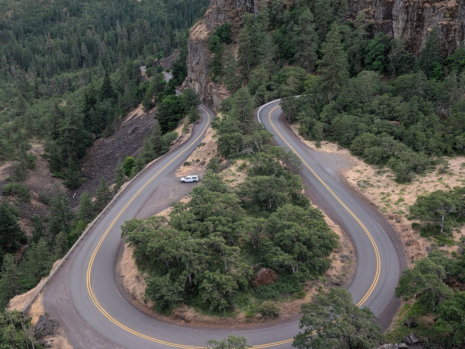تصویری از ماشین سفید در جاده جنگلی