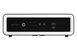 نمای پنل جلوی کامپیوتر کوچک ZBOX CI649 nano زوتک با نمایش درگاه‌ها و لوگو