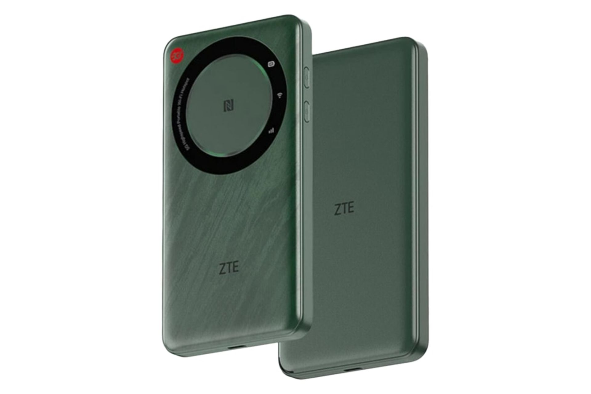 نمای نیمرخ مودم و روتر سیم‌ کارتی زد تی ای U30 Air با نمایش پنل جلو و پشت رنگ سبز تیره