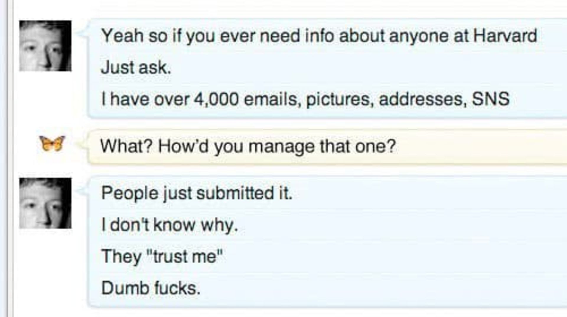 اسکرین شات فاش شده از ۱۹ سالگی مارک زاکربرگ