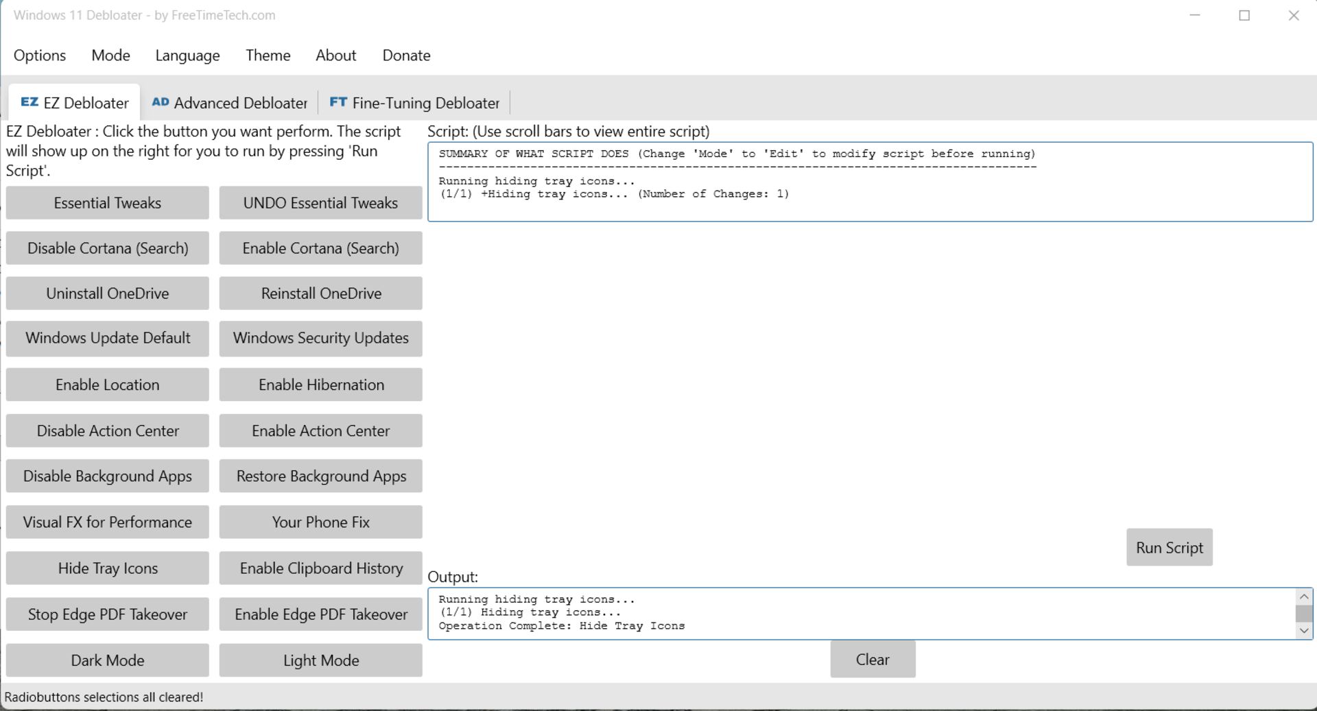 نرم افزار win11debloater که به کاربر امکان می‌دهد تا ویندوز خود را از فایل‌های اضافی و غیر کاربردی پاک کند. این برنامه امکانات متنوع دیگری مانند غیر  فعال کردن برخی آپشن های اضافی نیز دارد.